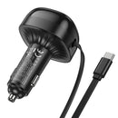 60W 3 Outputs PD+QC Super Fast Car Charger w/ Retractable Type C Cable (NZ15)