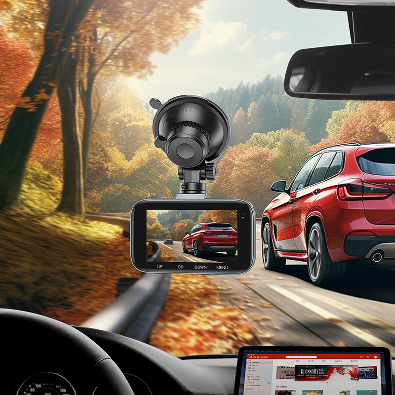 Front and Rear Dash Cam for Car w/ 3 inch IPS HD Display, 1080P/30FPS Camera, Sturdy Windshield Fit (DV6)