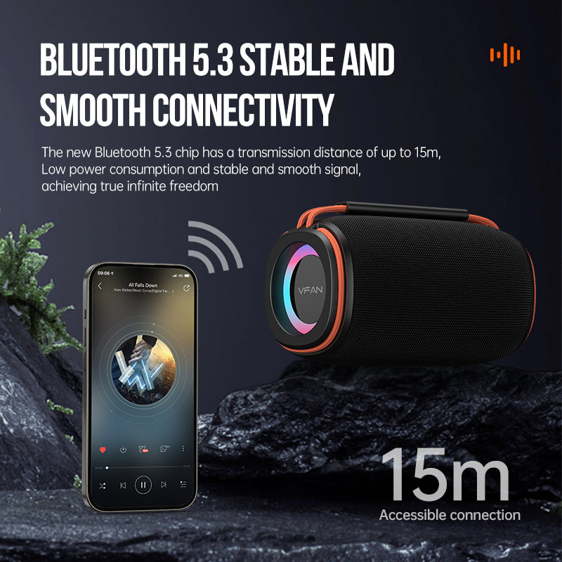 15W Bluetooth Speaker w/ LED Ring Light, IPX6 Waterproof (BS07)