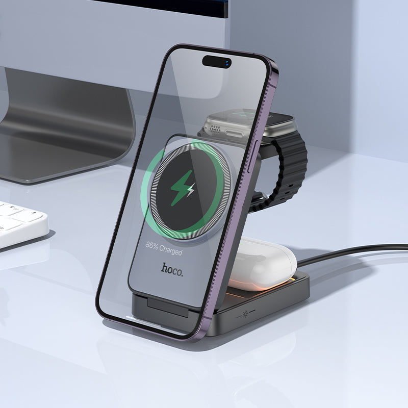 15W 3-in-1 Magnetic Wireless Fast Charger w/ Foldable Compact Design, Ambient Light (CQ21)