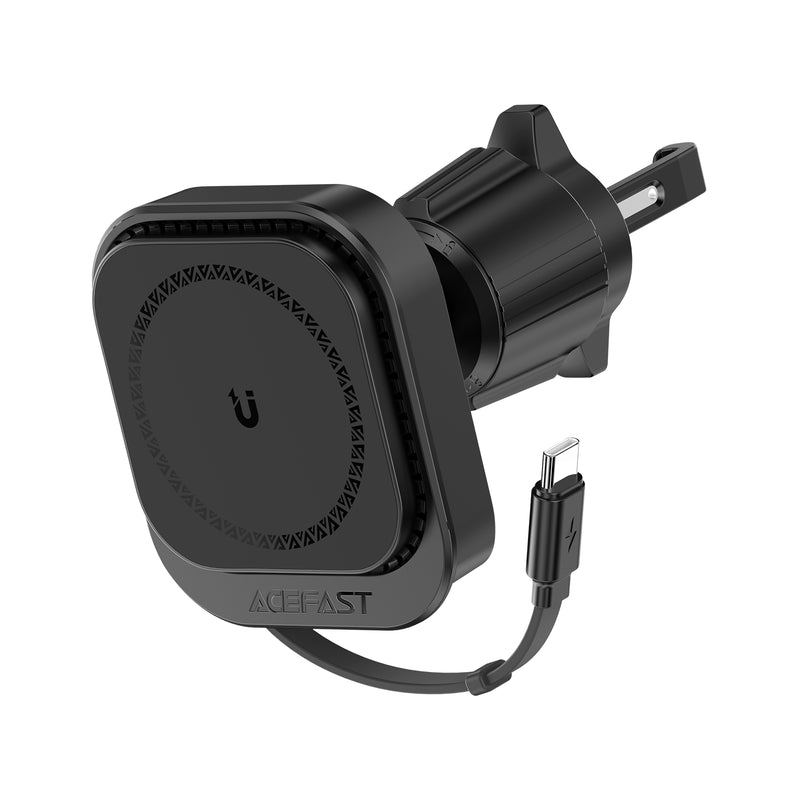 15W Magnetic Wireless Charging Air Vent Phone Holder w/ Built-in Retractable Cable (D32)