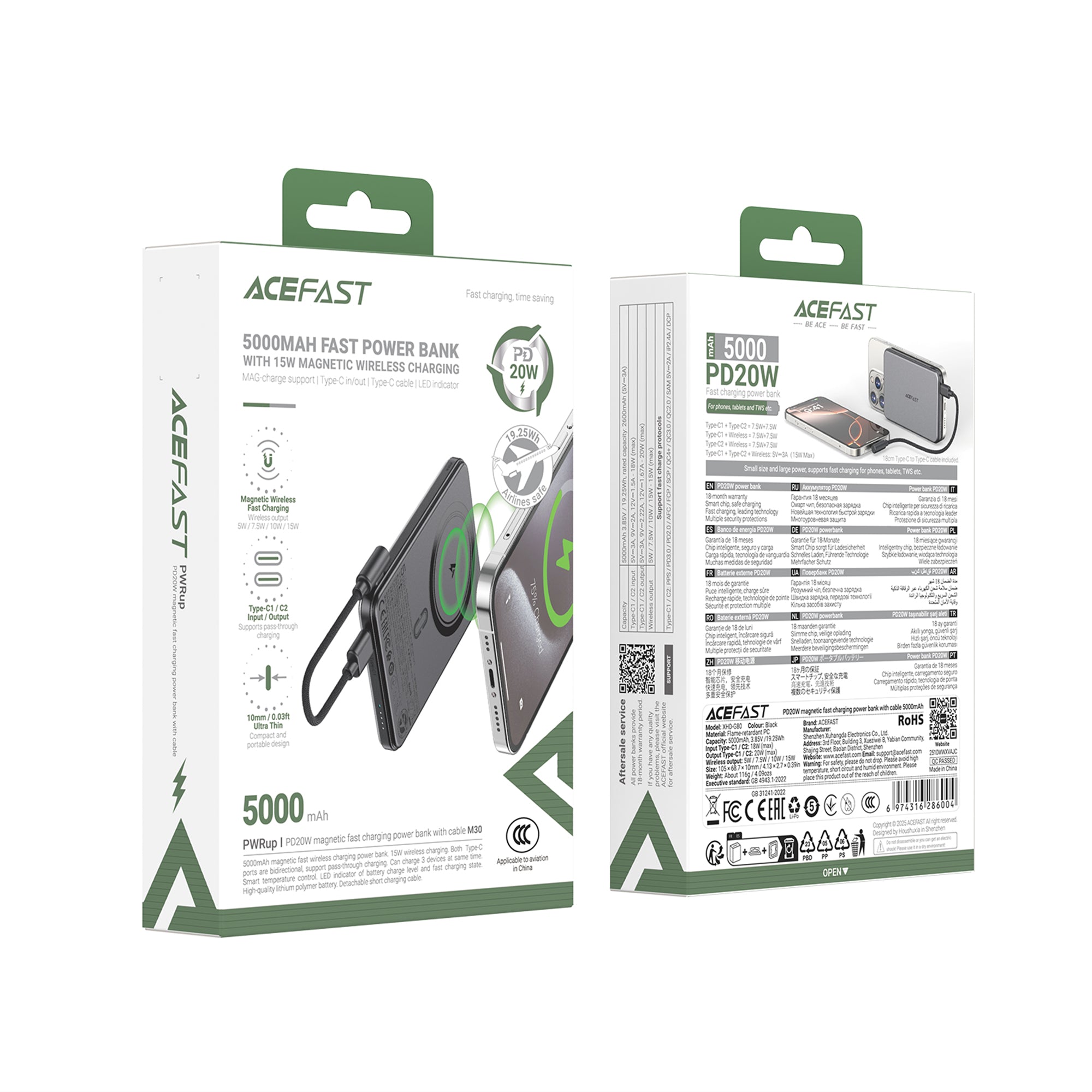 Magnetic 20W PD+QC Wireless Charging Power Bank, 10mm Ultra Thin, Deta