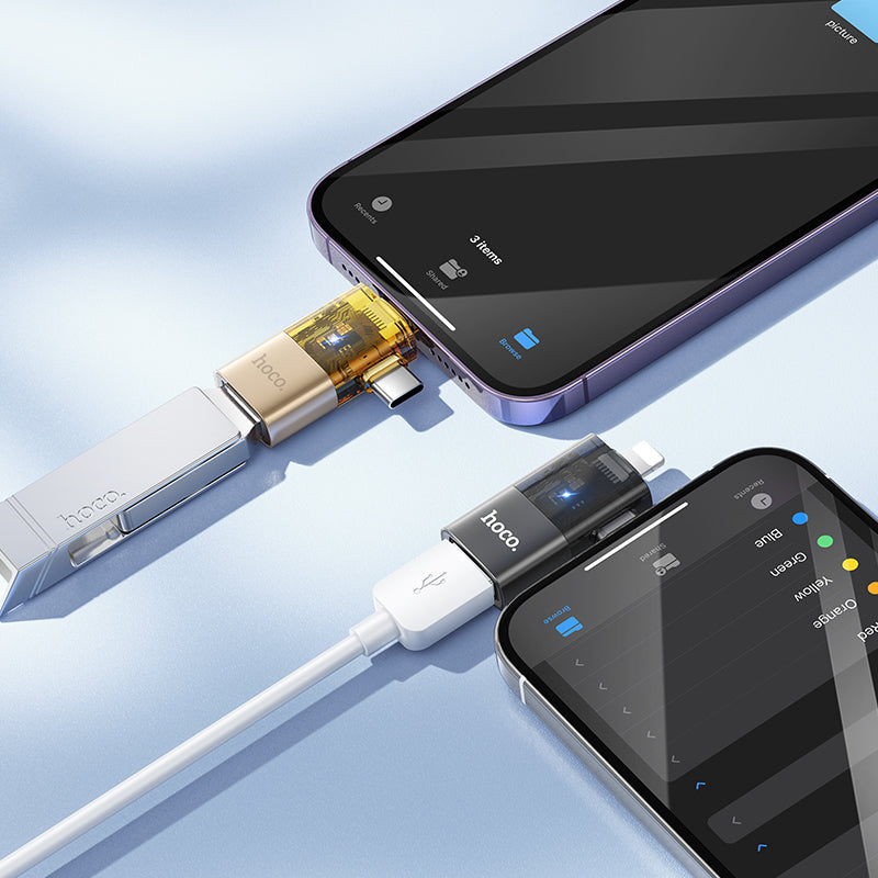 2 in 1 OTG Adaptor w/ Lightning & USB-C male to USB-A female, Plug and Play, Data Transfer (UA36E)