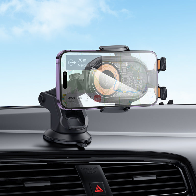 15W Wireless Charging Phone Holder for Windshield & Dashboard w/ Transparent Design (HW34)
