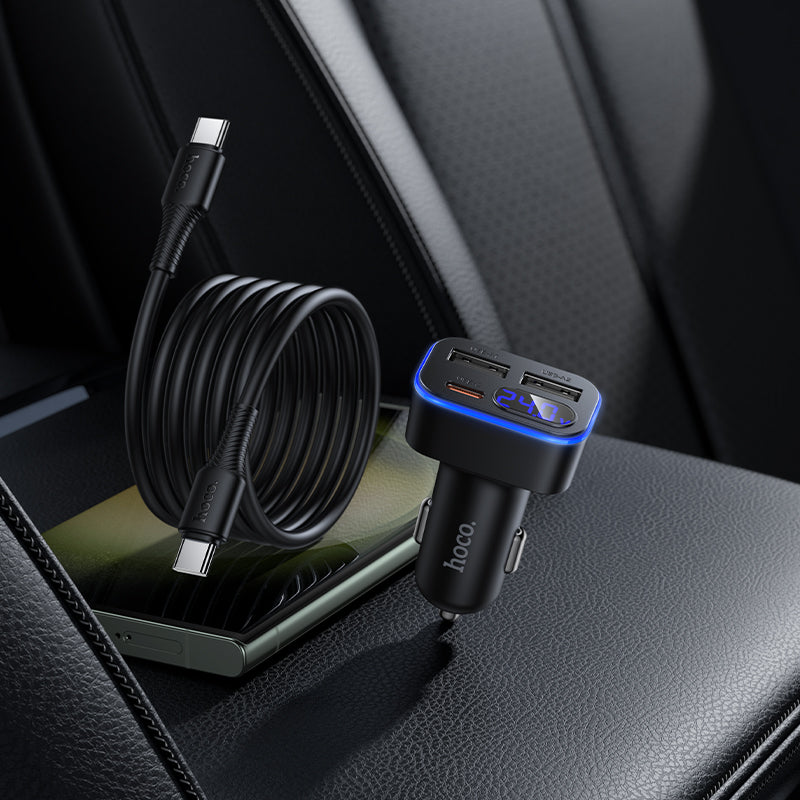 42W PD+QC 3-Ports Car Charger with 2x USB-A, 1x USB-C Outputs, LED Power Display (Z63A CC) Includes 60W C to C Cable