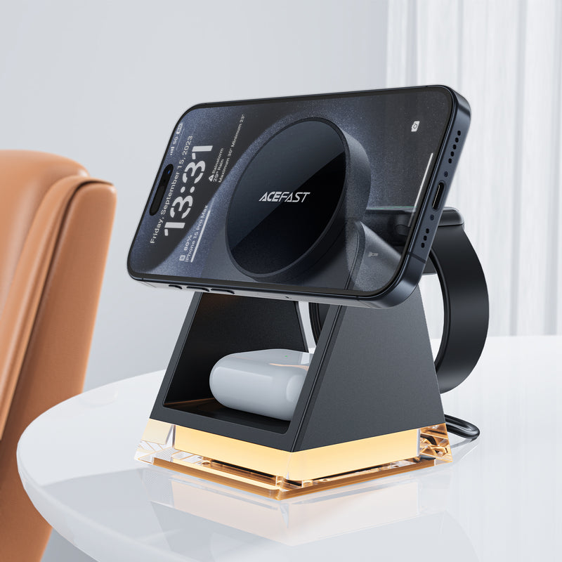 20.5W Premium 3-in-1 Magnetic Wireless Charger w/ Stylish Ambient Light (E17)