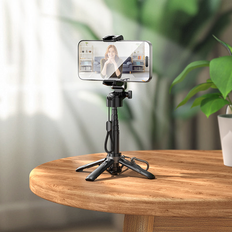 Mini Size Bluetooth Selfie Stick w/ 39cm Height Quadpod, V5.2 Remote, Secure Strap & Buckle (K27)