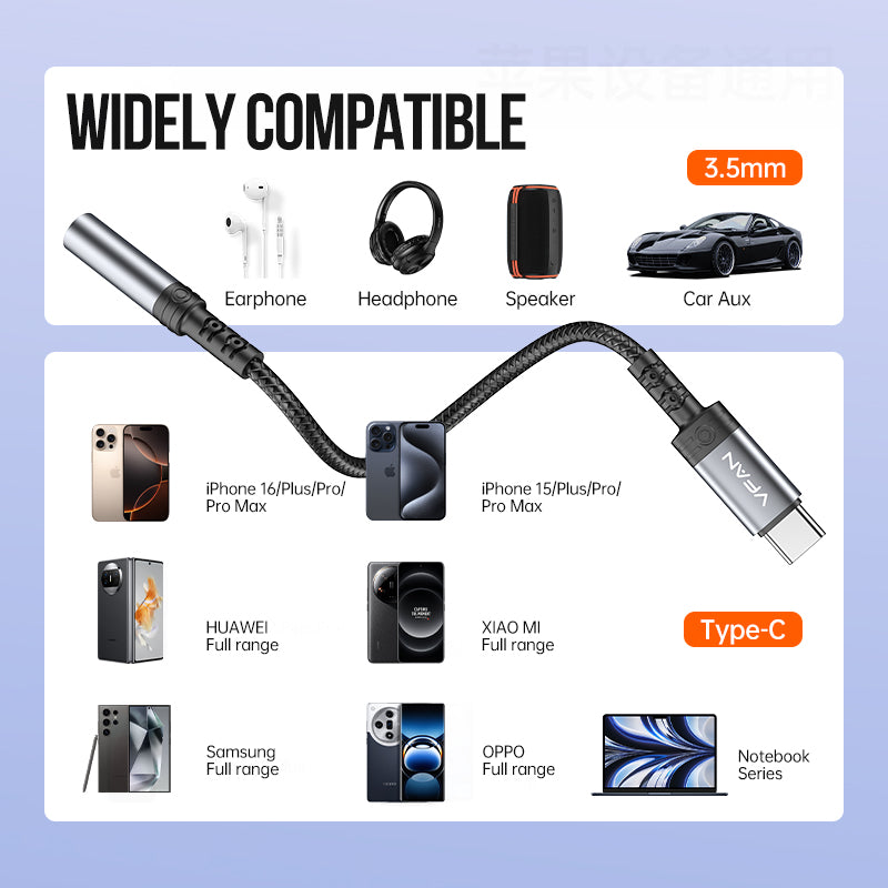 Type C to 3.5mm Audio Jack Adaptor w/ Plug-And-Play (No Need Bluetooth)  (L12-C)
