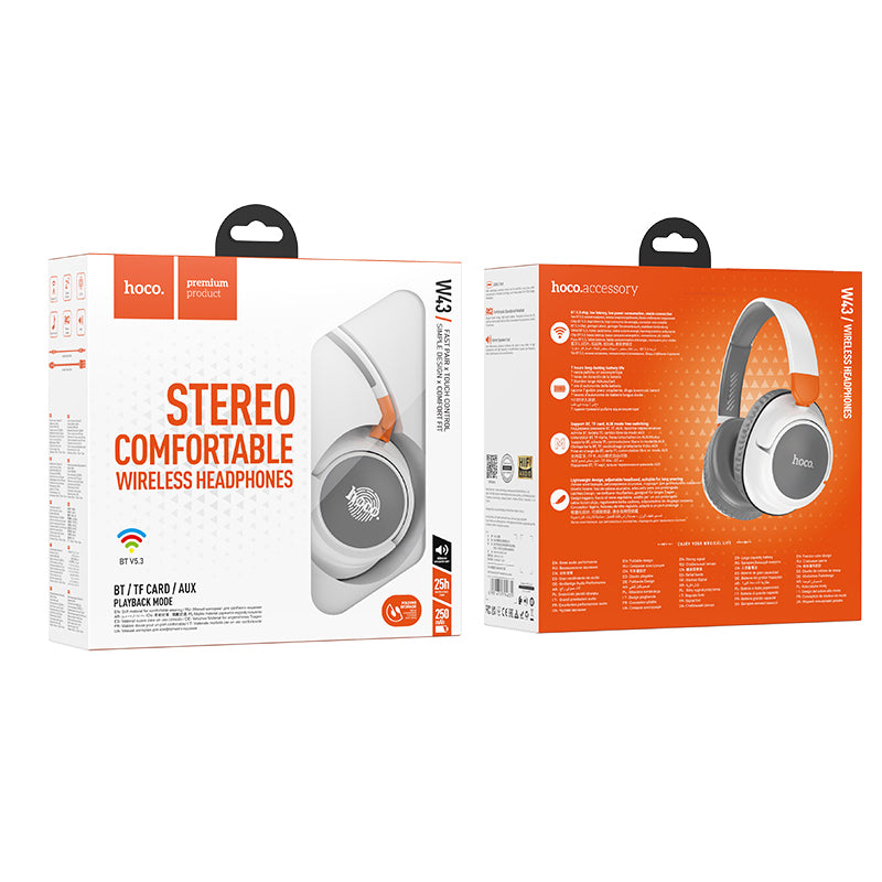 Stereo Comfortable Bluetooth Headset w/ 25 Hours, MicroSD & Aux Input Modes (W43)