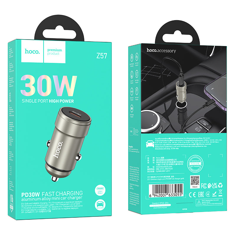 30W PD USB-C Super Fast Car Charger w/ Aluminium Alloy Body (Z57)