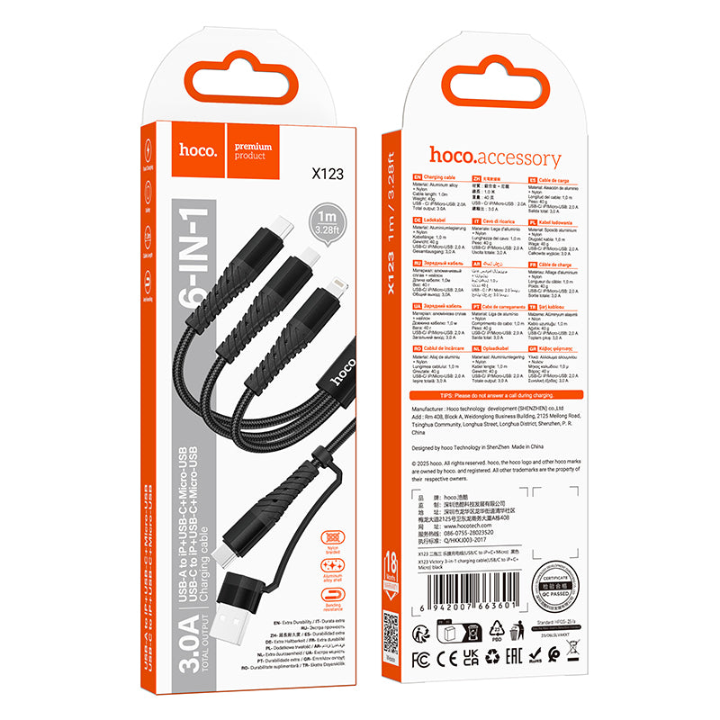 6-in-1 Nylon Braided Universal Multi-Charging Cable (X123)