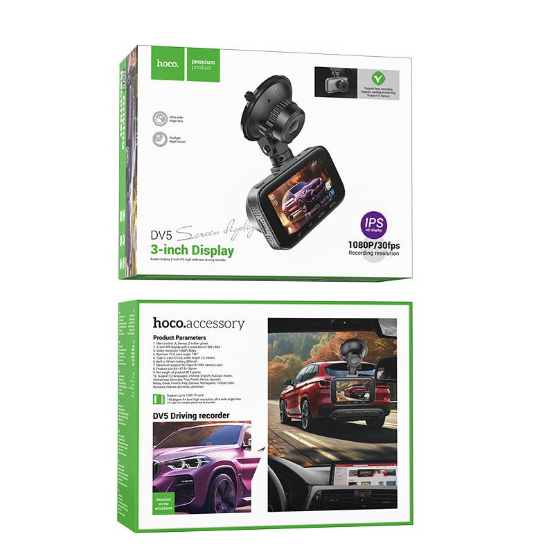 Dash Cam for Car w/ 3 inch IPS HD Display, 1080P/30FPS Camera, Sturdy Windshield Fit (DV5)
