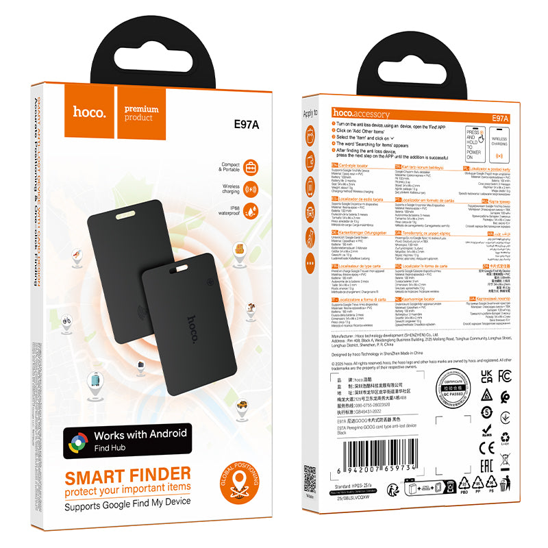 Smart Wireless Tracker Card for Android, 3 Months Rechargable Battery Life (E97A)