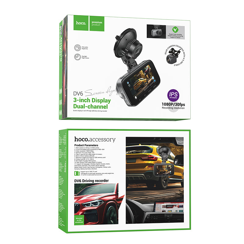 Front and Rear Dash Cam for Car w/ 3 inch IPS HD Display, 1080P/30FPS Camera, Sturdy Windshield Fit (DV6)
