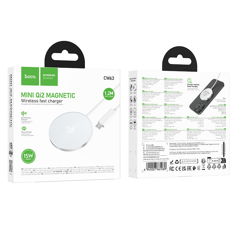 15W Qi2 Magnetic Wireless Fast Charger, Charge Phones & Earbuds (CW63)