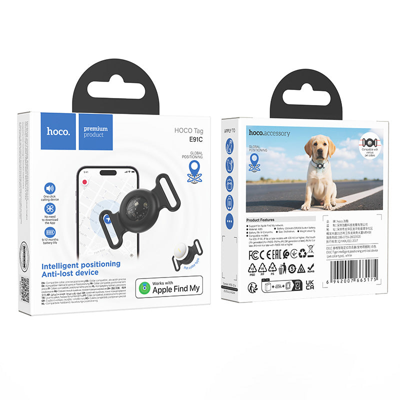 Smart Wireless Pet Tracker Tag w/ 9-12 Months Battery Life, Comfortable Collar (E91C)