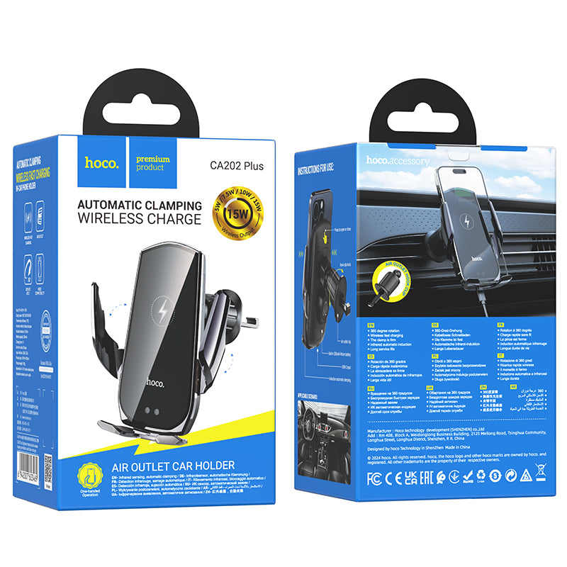 15W Automatic Clamping Wireless Charging Air Vent Phone Holder (CA202 Plus)