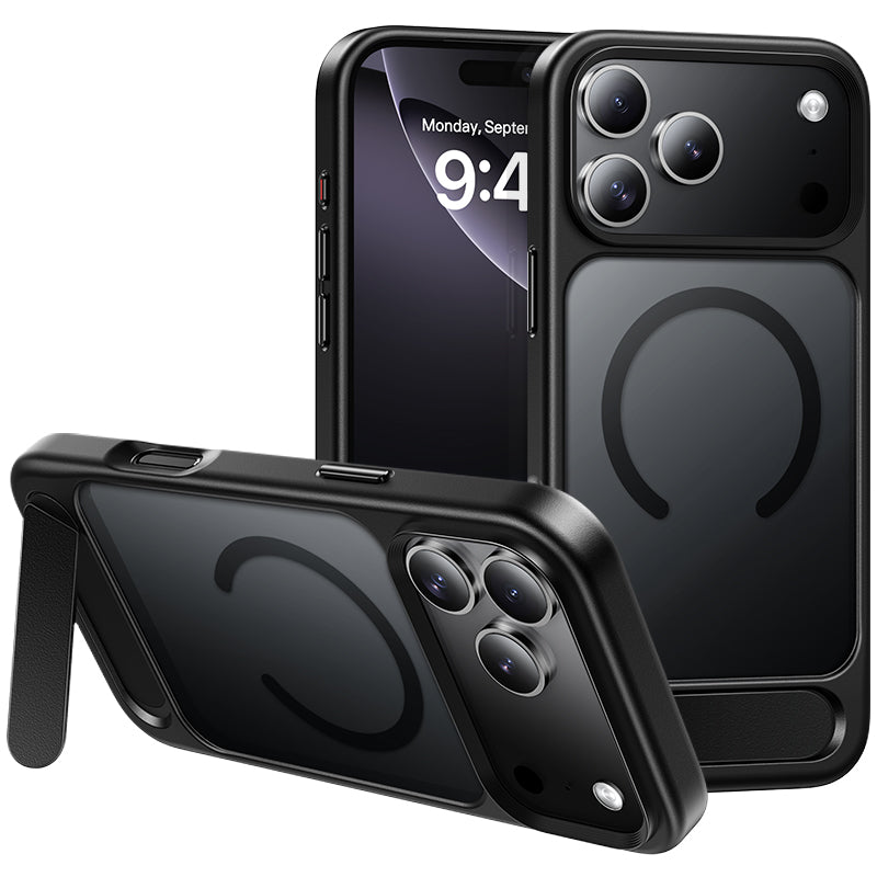 Magnetic Semi-Transparent Case w/ MagSafe Compatible, Anti-Fingerprint, Hidden Kick Stand (AS12) - iPhone 17 Pro