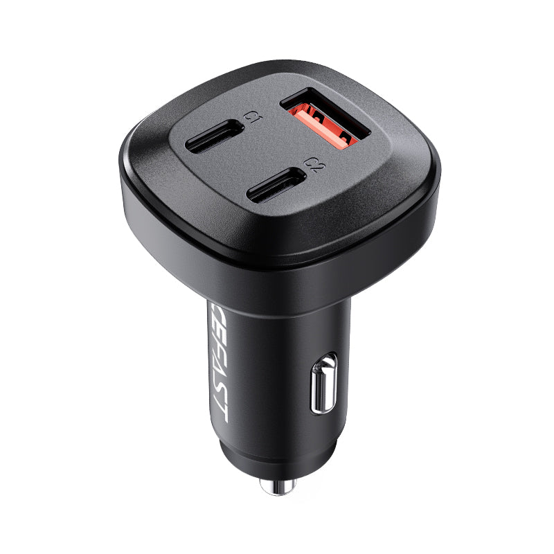 66W 3-Port Super Fast Car Charger w/ 2 x USB-C + UAB-A, Zinc Alloy Body (B3)