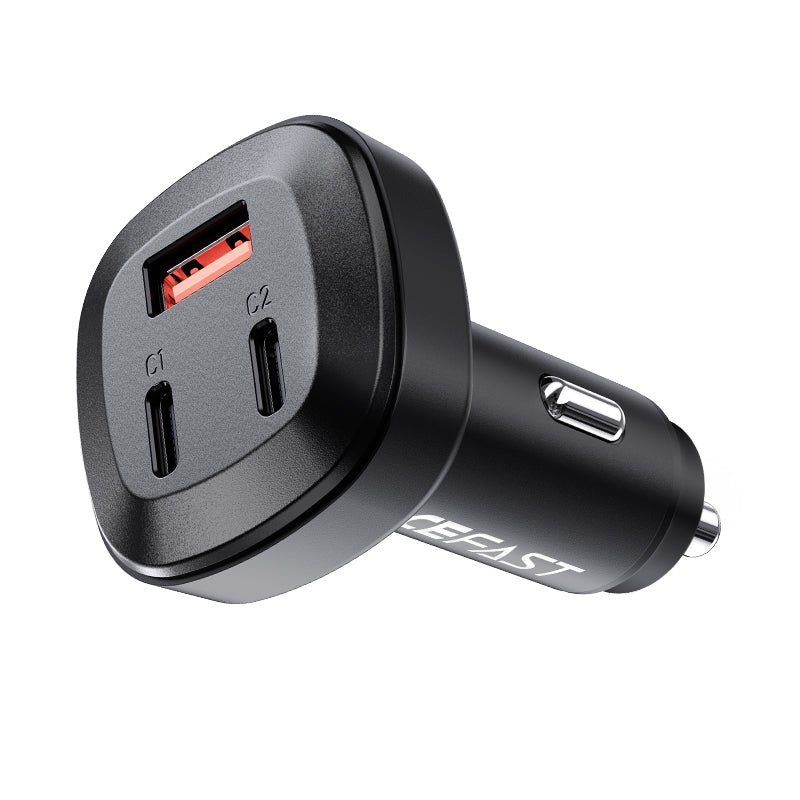 66W 3-Port Super Fast Car Charger w/ 2 x USB-C + UAB-A, Zinc Alloy Body (B3)