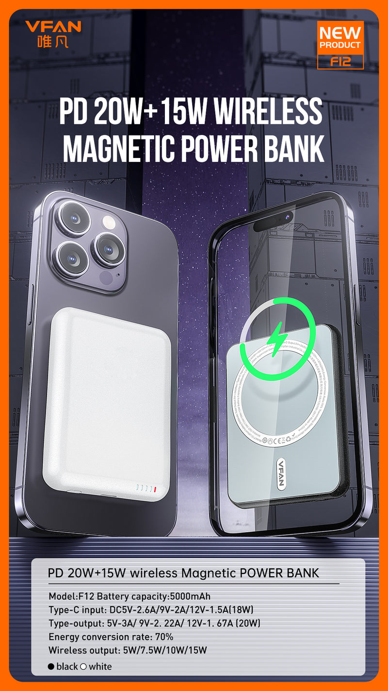 Magnetic PD 20W Wireless Charging Power Bank (5000mAh) (F12)