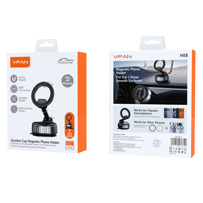 Magnetic Multi-Surface Suction Cup Phone Mount with Foldable Arm (H08)