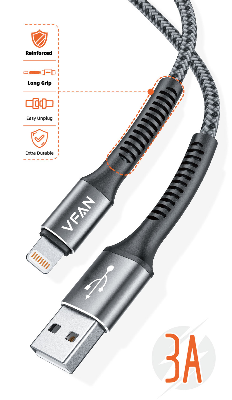 Super Fast Charging Cable with Reinforced Long Grip (X22) - iOS