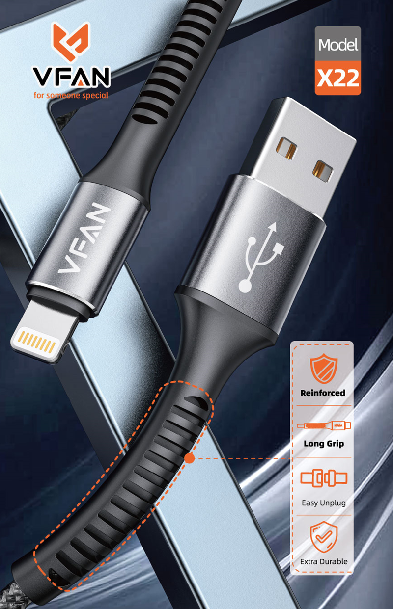 Super Fast Charging Cable with Reinforced Long Grip (X22) - 30W Lightning to Type C (2 Meter)