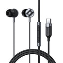 In-Ear Style USB-C Earphone Universal w/ Digital Microchip, Silicon Wire (L6) Black