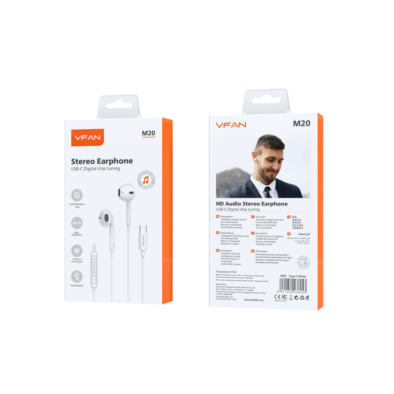 USB-C Earphone Universal w/ Digital Microchip (M20)