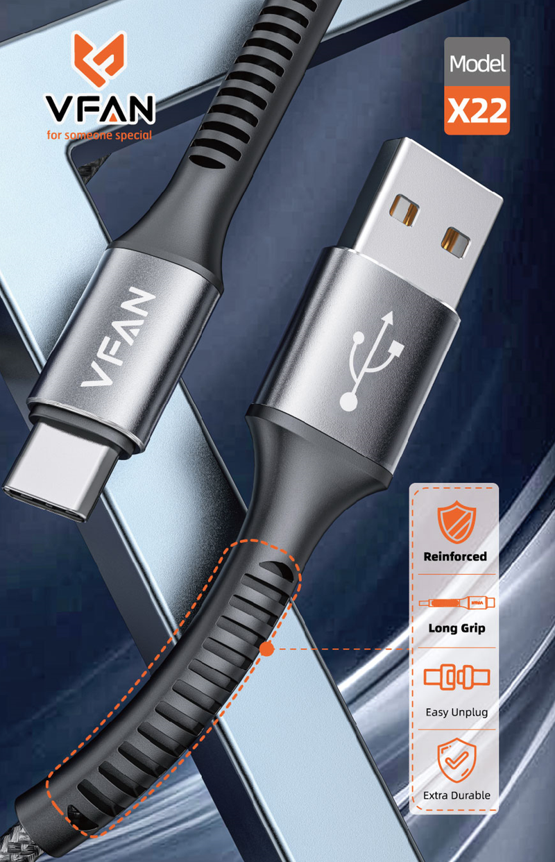 Super Fast Charging Cable with Reinforced Long Grip (X22) - 30W Lightning to Type C