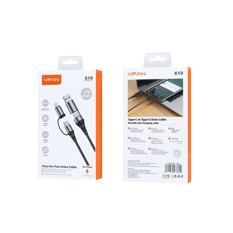 60W 4 in 1 Fast Charge USB Cable w/ Nylon Braided Wire (X19)