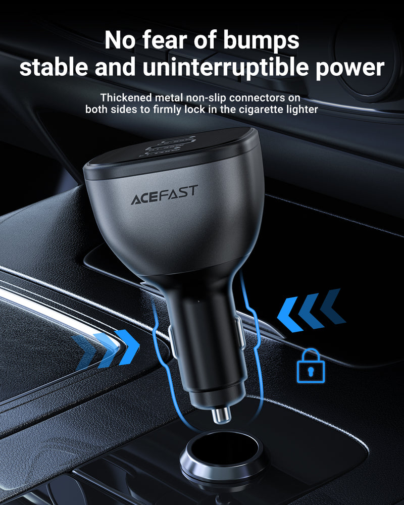 165W High Power 3-Port Car Charger w/ 2 x USB-C + USB-A, PD3.1 Microchip (B14)