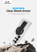 Keephone SnapGrip Premium Ultra Clear Case with Foldable Leather Kickstand | MagSafe Compatible - Galaxy S26 Ultra (Black) (SNAPGRIP)