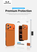 Keephone Robin Genuine Kevlar Case with Classic Stripe | 1500D Aramid Fiber & MagSafe Compatible | iPhone 17 Series (ROBIN)