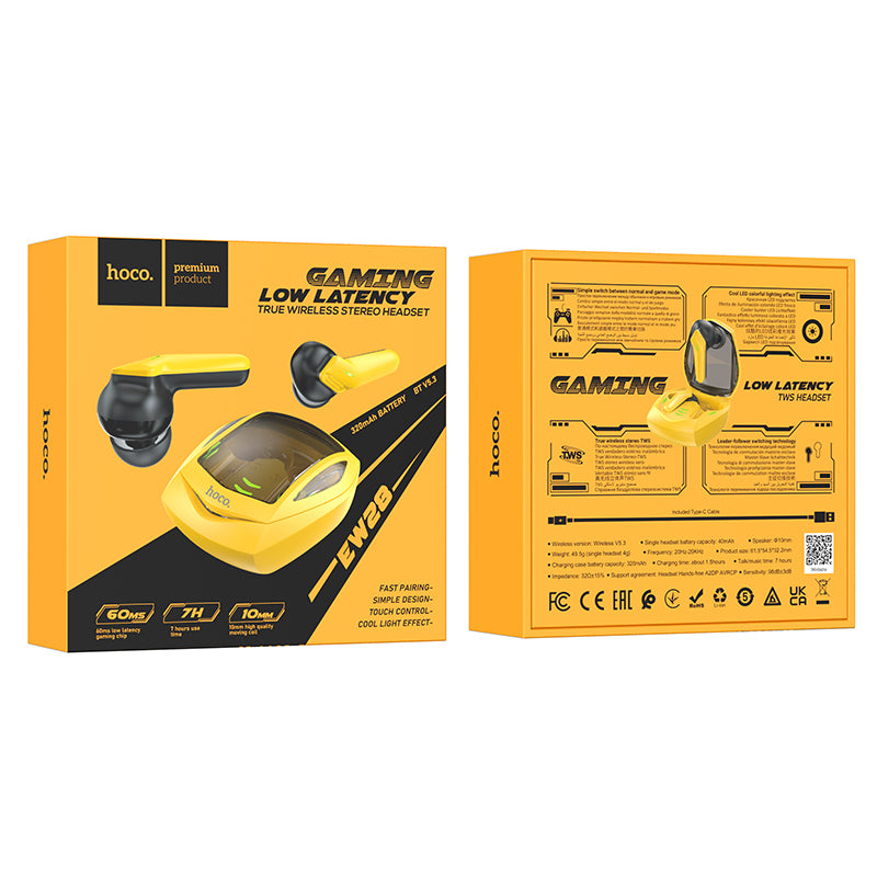 Gaming TWS Earbud w/ LED Battery Display (EW28) Yellow only