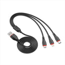 3 in 1 Fast Charge USB Cable - Black (X1)