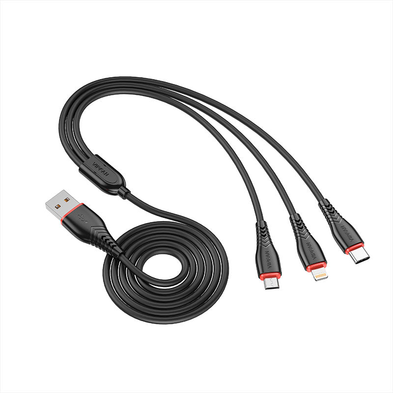 3 in 1 Fast Charge USB Cable - Black (X1)